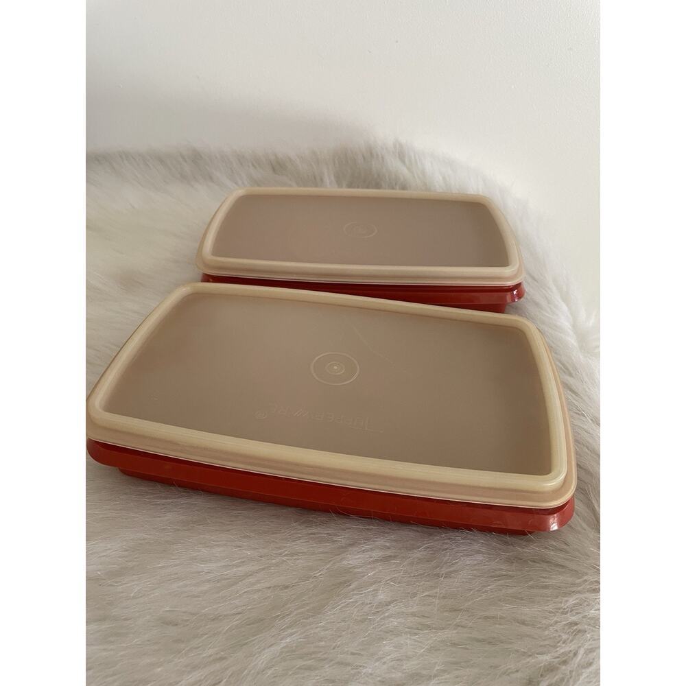 Tupperware #816 Deli Keeper Paprika Red Vintage Container with Clear Lid Set Two